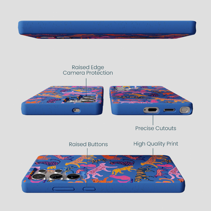 Electric Blue Jungle Cat Samsung Galaxy S25 Ultra Case