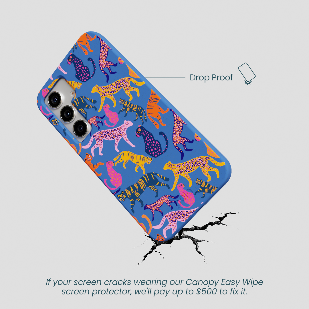Electric Blue Jungle Cat Samsung Galaxy S25 Case