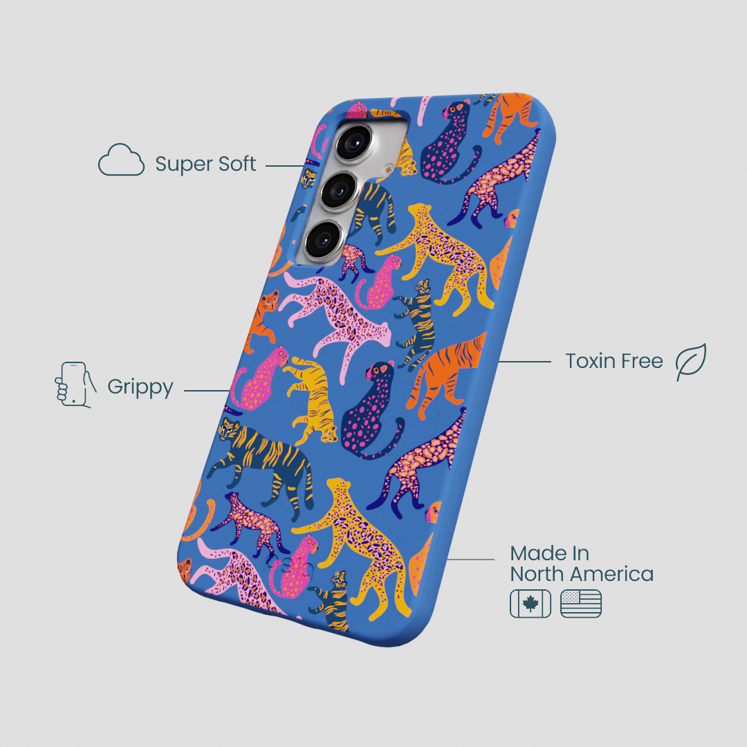 Electric Blue Jungle Cat Samsung Galaxy S25 Case