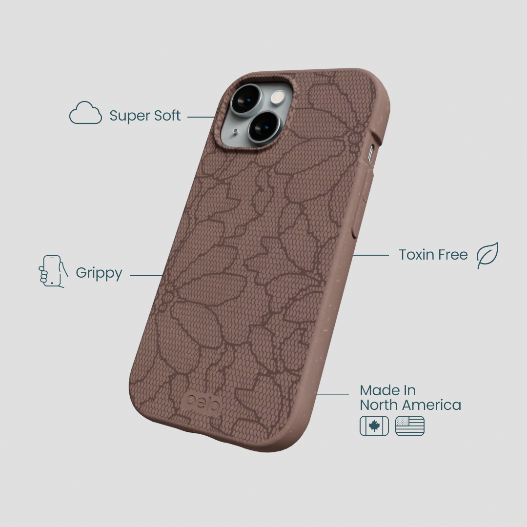 Chocolate Brown Lace Botanica iPhone 15 Case