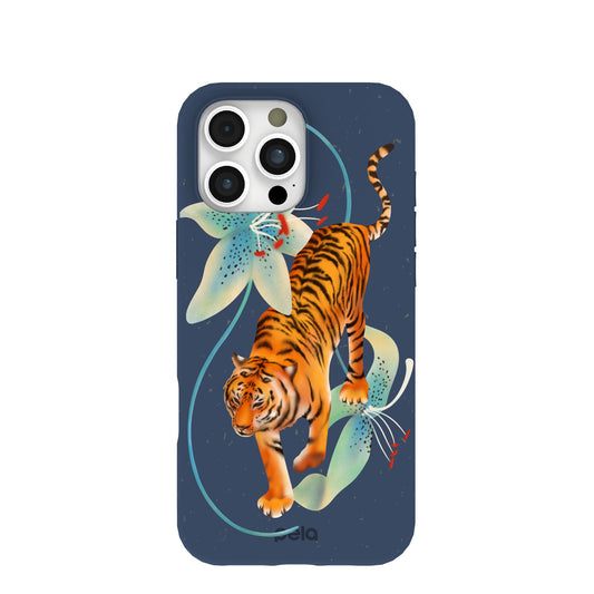 Navy Blue Lucky Tiger iPhone 16 Pro Max Case