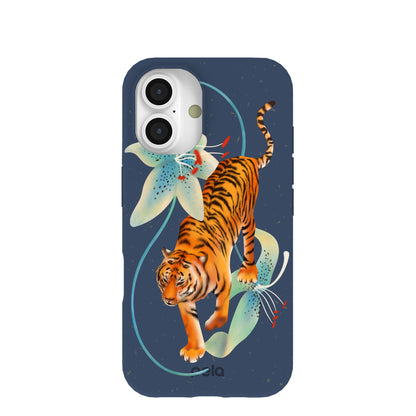 Navy Blue Lucky Tiger iPhone 16 Case