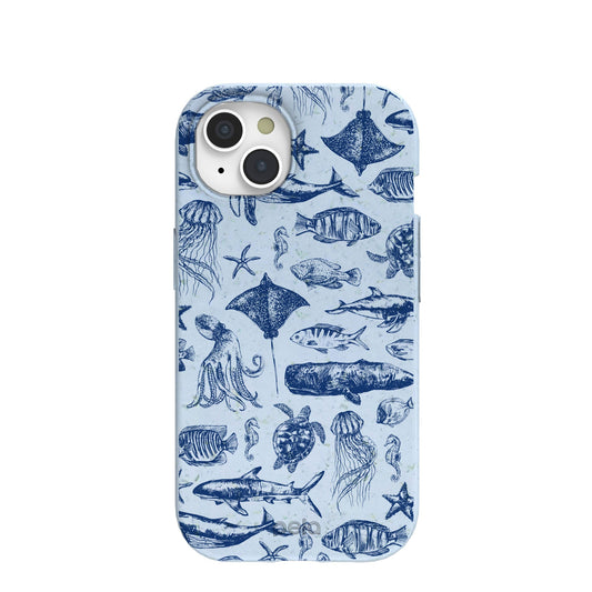Powder Blue Marine Life iPhone 15 Case