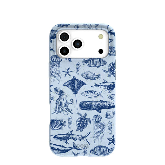 Powder Blue Marine Life iPhone 17 Pro Max Case