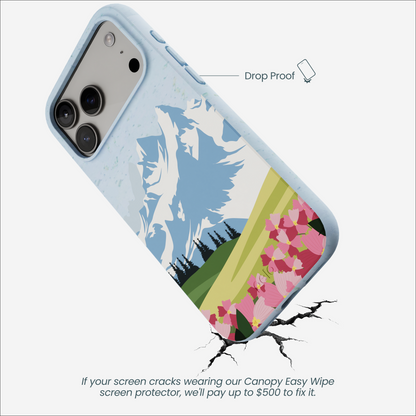 Powder Blue Mountains and Blooms iPhone 17 Pro Max Case