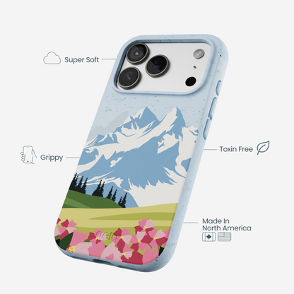 Powder Blue Mountains and Blooms iPhone 17 Pro Case