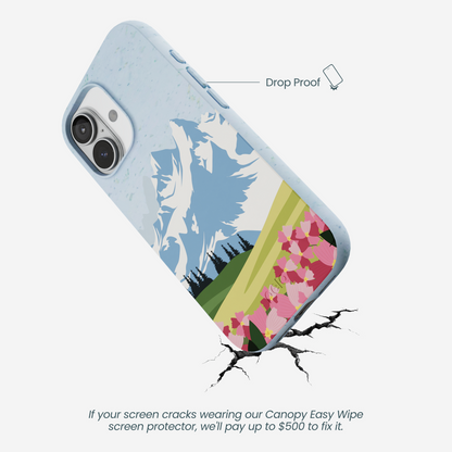 Powder Blue Mountains and Blooms iPhone 17 Case