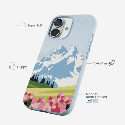 Powder Blue Mountains and Blooms iPhone 17 Case