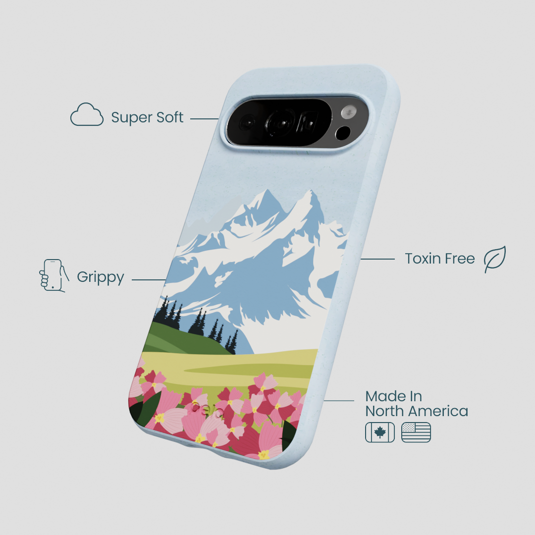 Powder Blue Mountains and Blooms Google Pixel 10/10 Pro Case