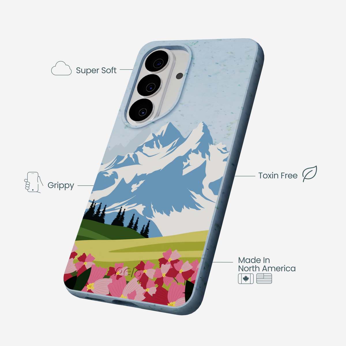 Powder Blue Mountains and Blooms Samsung Galaxy S26 Case