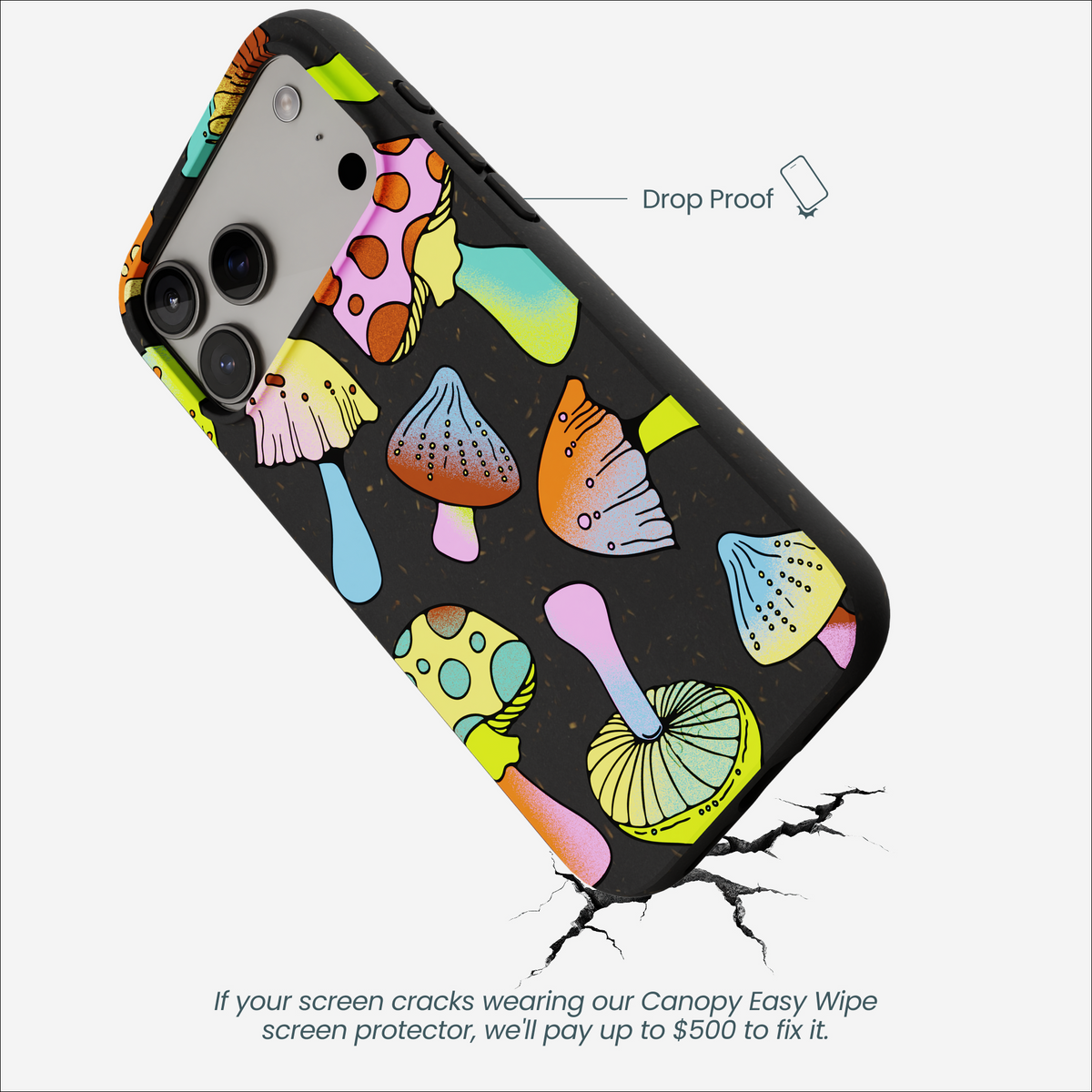 Black Mushroom Party iPhone 17 Pro Max Case