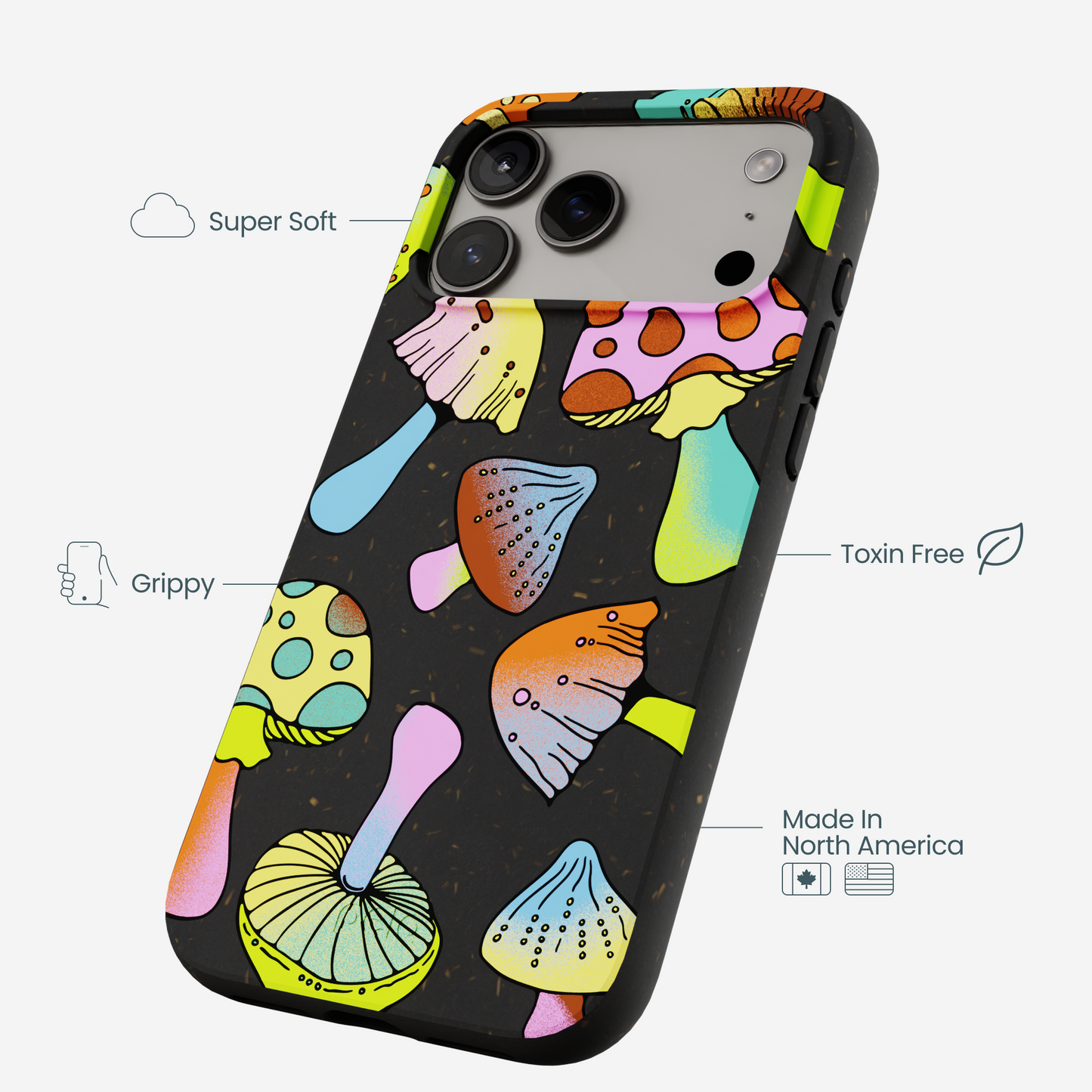 Black Mushroom Party iPhone 17 Pro Max Case