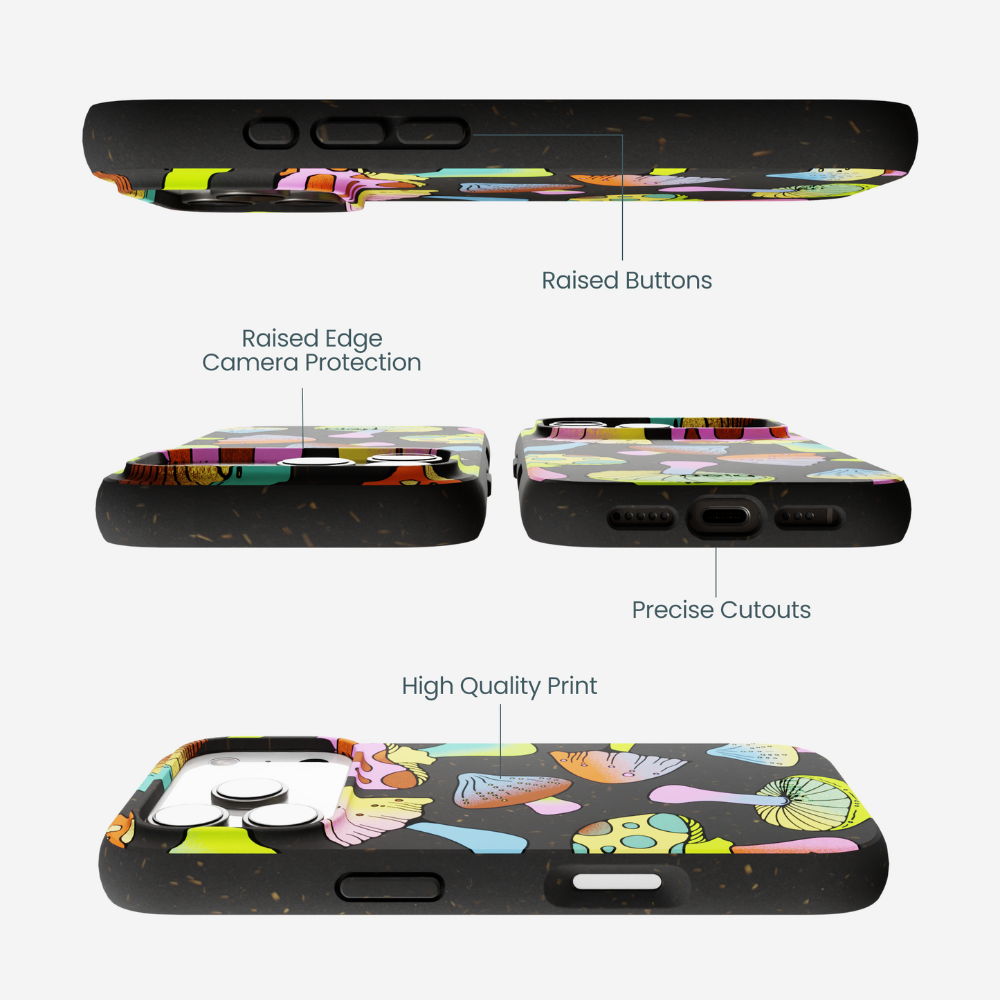 Black Mushroom Party iPhone 17 Pro Case