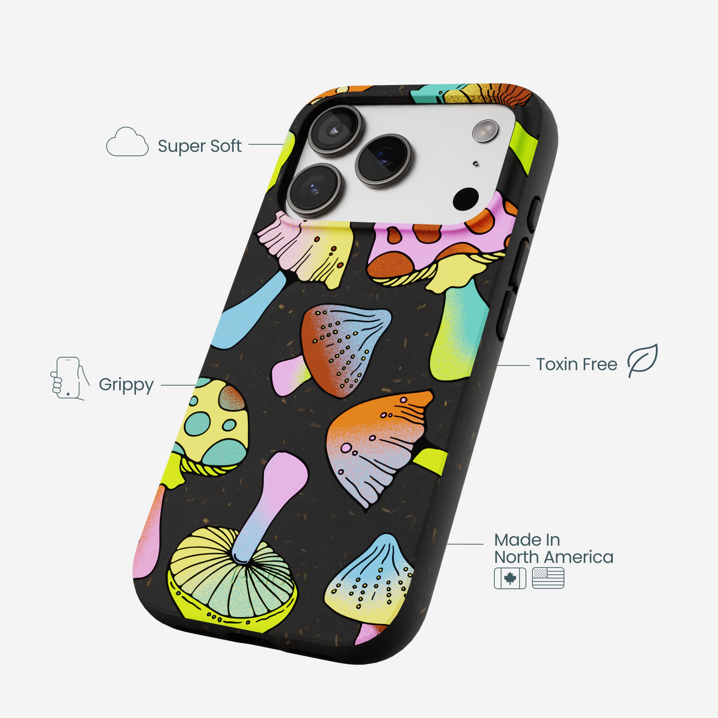 Black Mushroom Party iPhone 17 Pro Case