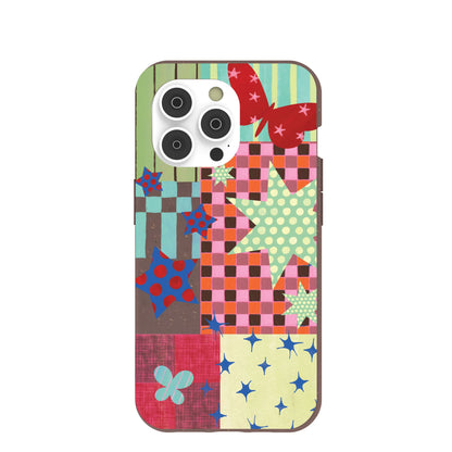 Chocolate Brown Patchwork Journal iPhone 14 Pro Case