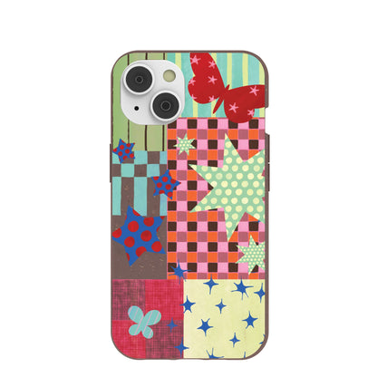 Chocolate Brown Patchwork Journal iPhone 14 Case