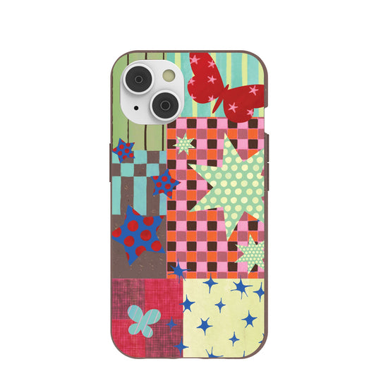 Chocolate Brown Patchwork Journal iPhone 14 Case