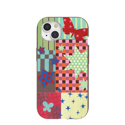Chocolate Brown Patchwork Journal iPhone 15 Case