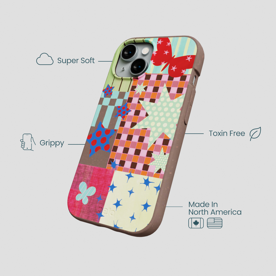 Chocolate Brown Patchwork Journal iPhone 15 Case
