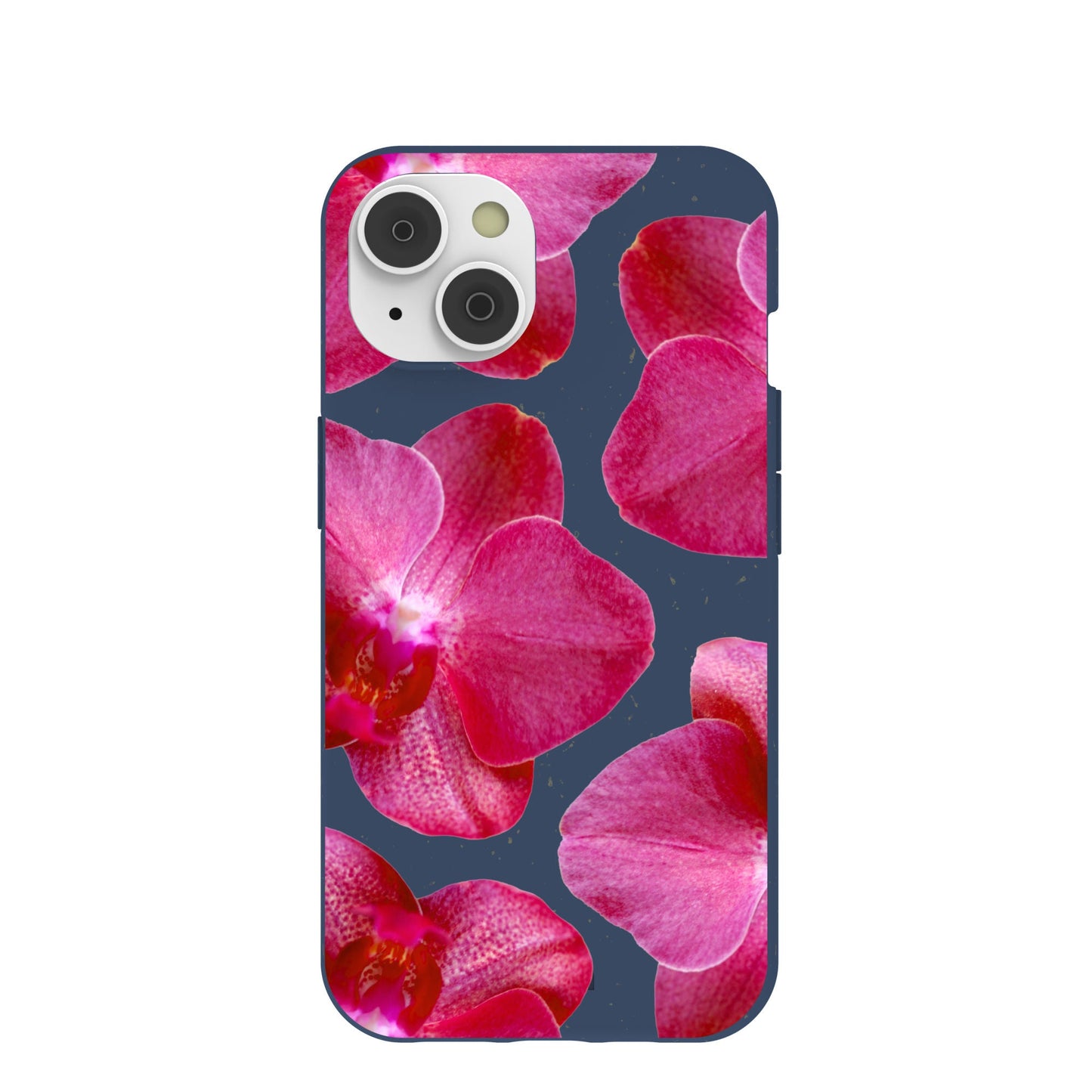 Navy Blue Pink Orchids iPhone 14 Case