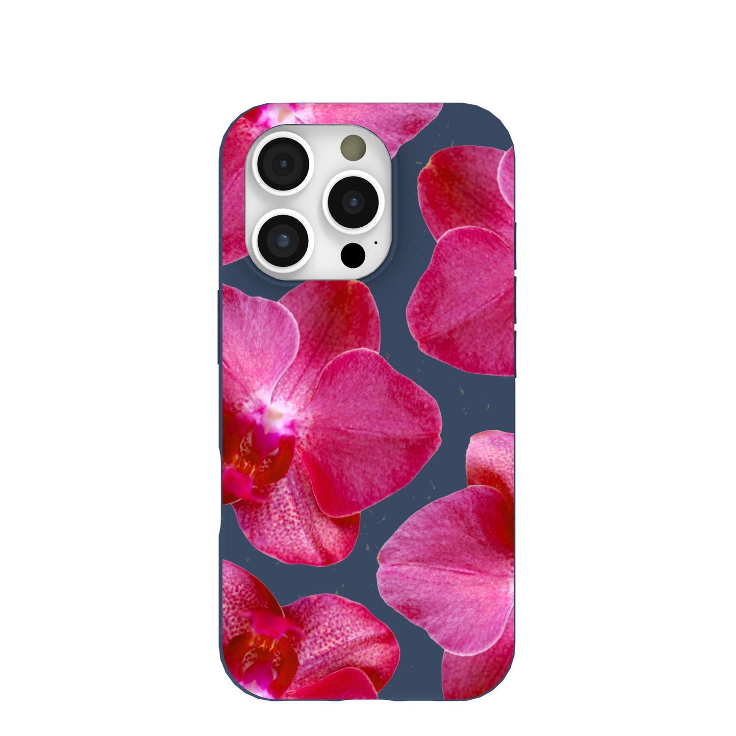 Navy Blue Pink Orchids iPhone 16 Pro Case