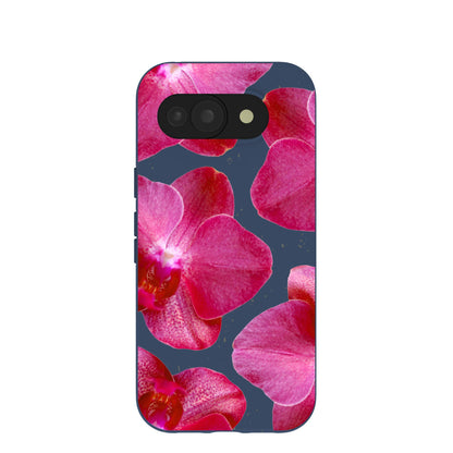 Navy Blue Pink Orchids Google Pixel 10a Case