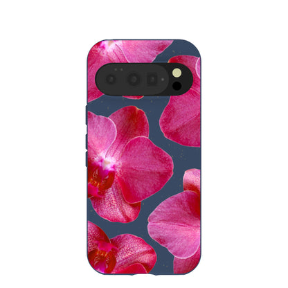Navy Blue Pink Orchids Google Pixel 10/10 Pro Case