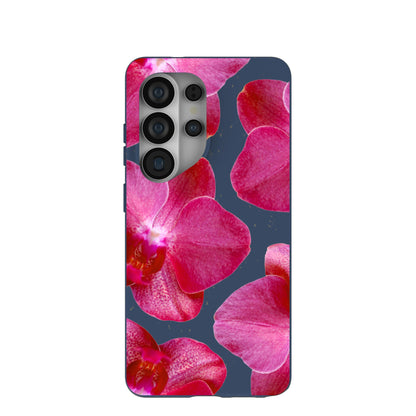 Navy Blue Pink Orchids Samsung Galaxy S26 Ultra Case