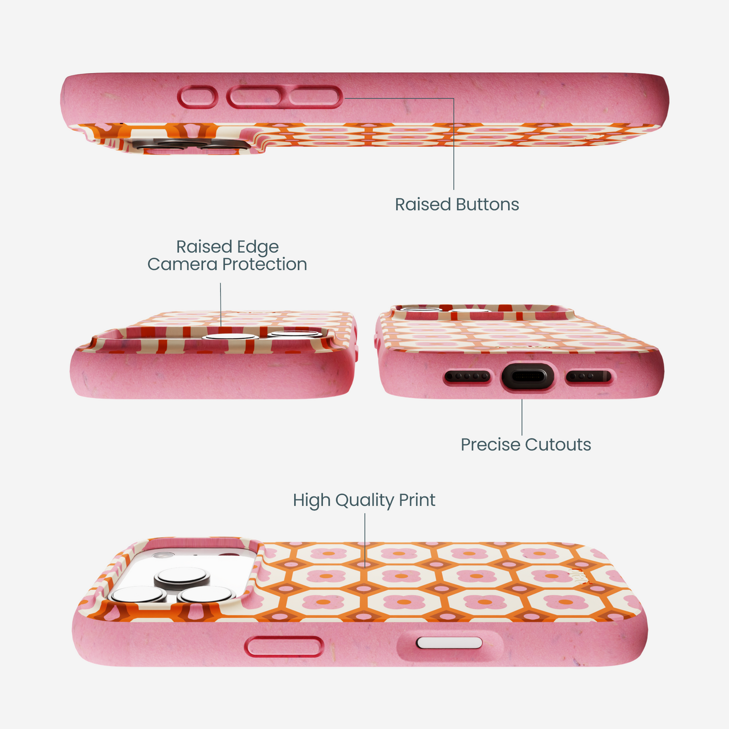 Bubblegum Pink Retro Tiles iPhone 17 Pro Case