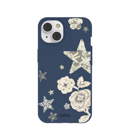 Navy Blue Romantic Lace iPhone 14 Case