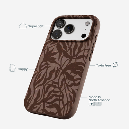 Chocolate Brown Rustic Leaves iPhone 17 Pro Case