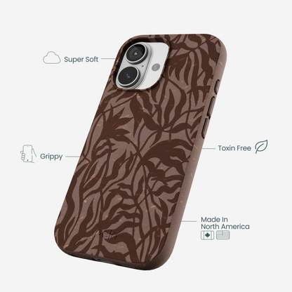 Chocolate Brown Rustic Leaves iPhone 17 Case