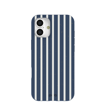 Navy Blue Sailor Stripes Vertical iPhone 16 Plus Case