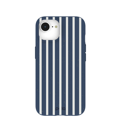Navy Blue Sailor Stripes Vertical iPhone 16e/17e Case