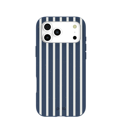 Navy Blue Sailor Stripes Vertical iPhone 17 Pro Max Case