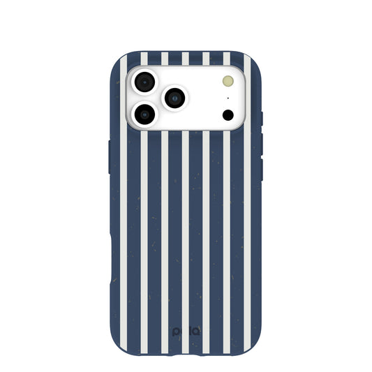 Navy Blue Sailor Stripes Vertical iPhone 17 Pro Max Case