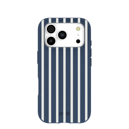 Navy Blue Sailor Stripes Vertical iPhone 17 Pro Case