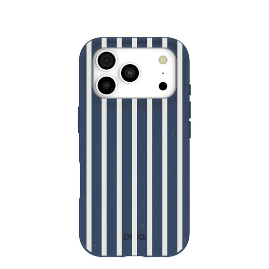 Navy Blue Sailor Stripes Vertical iPhone 17 Pro Case