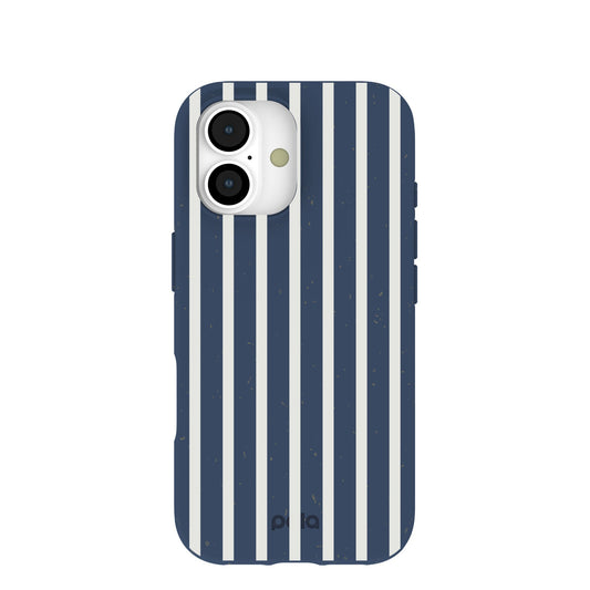 Navy Blue Sailor Stripes Vertical iPhone 17 Case