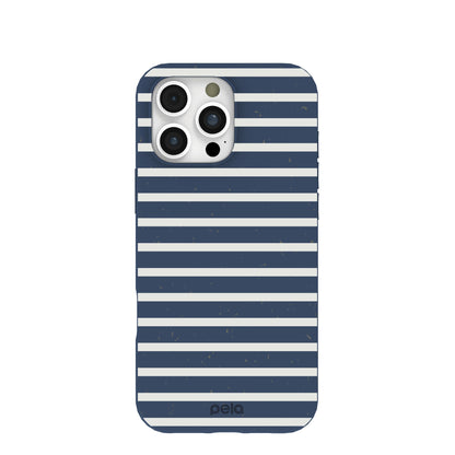 Navy Blue Sailor Stripes iPhone 16 Pro Max Case