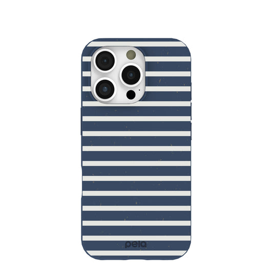 Navy Blue Sailor Stripes iPhone 16 Pro Case