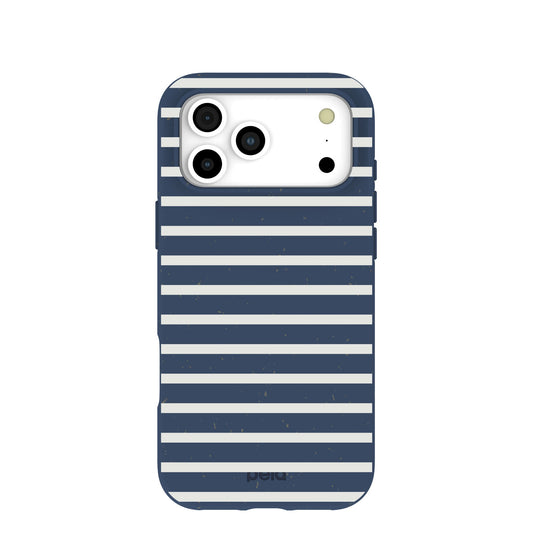 Navy Blue Sailor Stripes iPhone 17 Pro Max Case