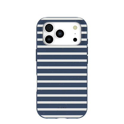 Navy Blue Sailor Stripes iPhone 17 Pro Case