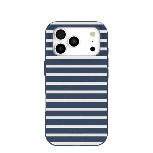 Navy Blue Sailor Stripes iPhone 17 Pro Case
