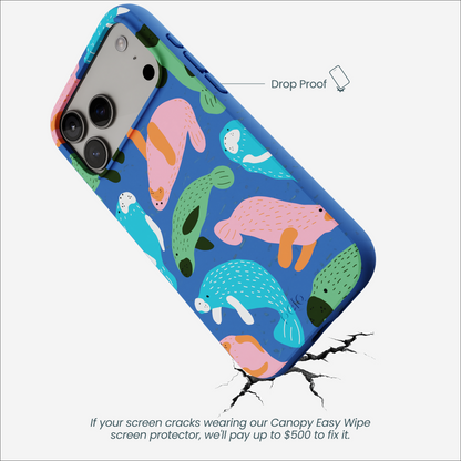 Electric Blue Sea Cows iPhone 17 Pro Max Case