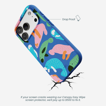 Electric Blue Sea Cows iPhone 17 Pro Case