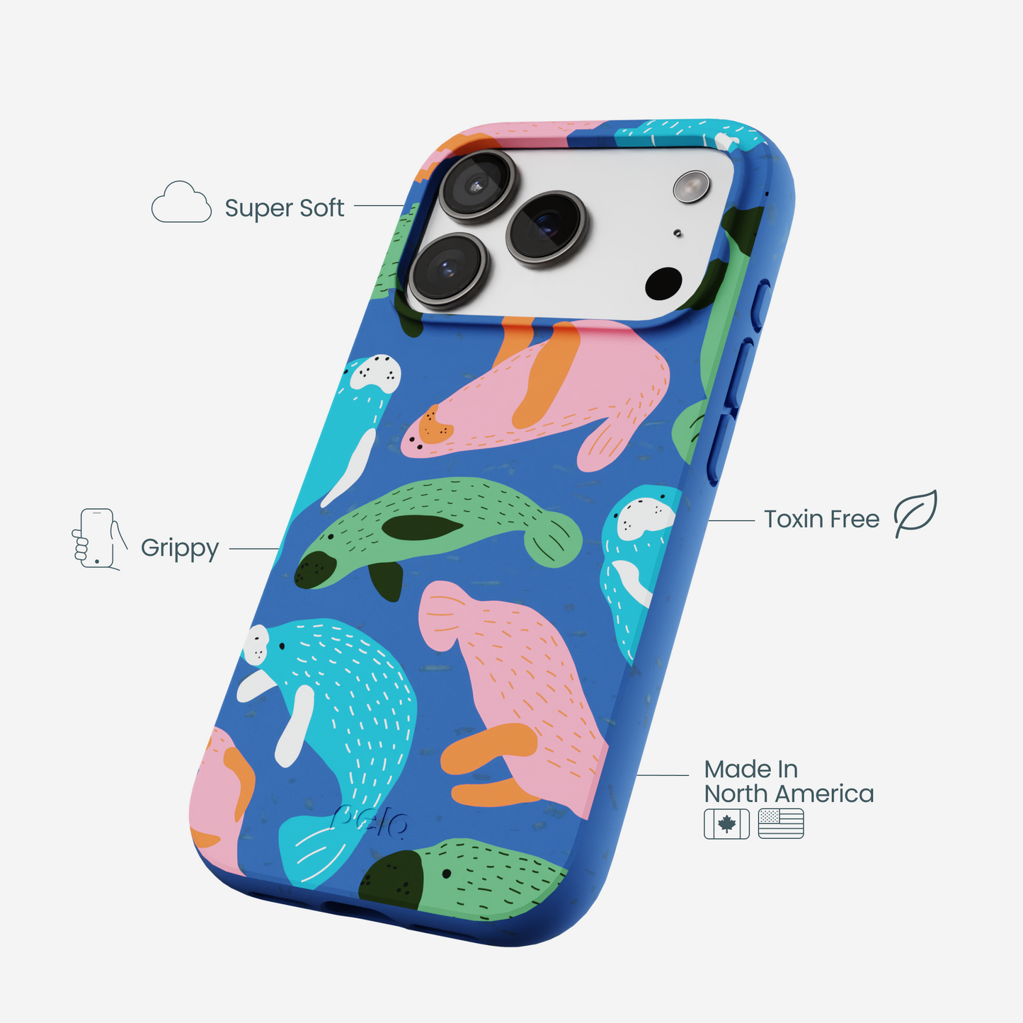 Electric Blue Sea Cows iPhone 17 Pro Case