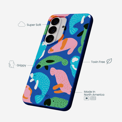 Electric Blue Sea Cows Samsung Galaxy S26 Case