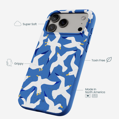 Electric Blue Seagulls iPhone 17 Pro Max Case