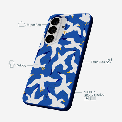 Electric Blue Seagulls Samsung Galaxy S26 Case